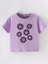 Children’s cute floral print short sleeve t-shirt in lavender with flowers