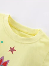 Children’s cute unicorn graphic pale yellow cotton ruffle sleeve t-shirt