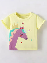 Children’s cute unicorn graphic ruffle sleeve t-shirt, machine wash cold