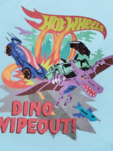 Childrens Dino Wipeout Tee with natural cotton cars racing dino graphic