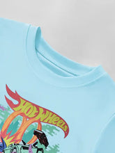 Light blue natural cotton Childrens Dino Wipeout Tee with Hot Wheels graphic