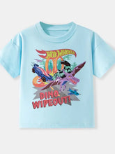 Children’s Dino Wipeout natural cotton graphic tee, light blue