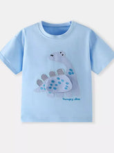 Light blue dinosaur applique childrens short sleeve t-shirt