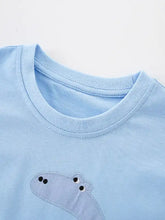 Light blue children’s dinosaur applique t-shirt with hungry dino head