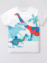 White short-sleeved childrens dinosaur graphic t-shirt