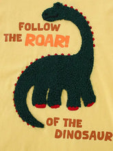 Children’s dinosaur graphic round neck t-shirt with green plush dino