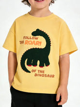 Children’s Dinosaur Graphic Round Neck T-Shirt, yellow with black dino