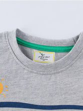 Children’s dinosaur graphic round neck tee, gray with green collar