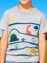 Gray childrens round neck dinosaur graphic tee with stripes