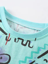 Light blue dinosaur print crew neck kids t-shirt, machine wash cold