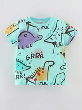 Mint green children’s dinosaur print crew neck short sleeve t-shirt