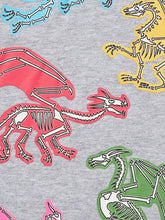 Children’s Dinosaur Round Neck T-Shirt in gray heathered fabric with colorful dragon skeletons