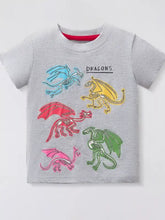 Gray toddler round neck t-shirt with colorful dragon graphics