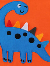 Blue dinosaur applique t-shirt, machine wash cold, tumble dry low