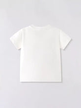 Childrens fire truck graphic short sleeve t-shirt, white crew neck, machine wash cold