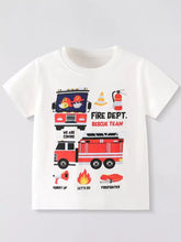 Childrens fire truck graphic short sleeve t-shirt, white, machine wash cold