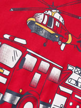 Red childrens fire truck helicopter graphic short sleeve t-shirt