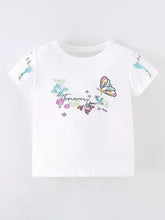 Children’s floral butterfly embroidered short sleeve t-shirt, white