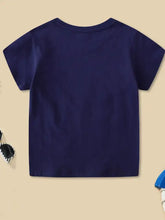 Navy blue kids glow-in-dark t-shirt, machine wash cold, natural cotton fibers