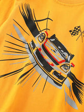 Vibrant yellow race car crew neck t-shirt in natural cotton