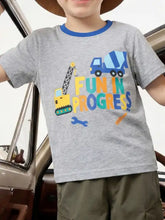 Heather grey kids t-shirt with fun in progress graphic, machine wash cold