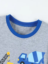 Heather grey toddler tee with construction print, machine wash cold