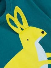 Children’s Kangaroo Graphic round neck tee with fabric ears, teal, machine wash cold