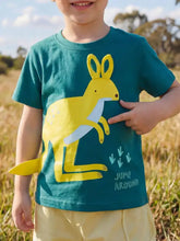 Children’s Kangaroo Graphic Round Neck Tee in teal with yellow kangaroo