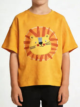 Children’s Lion Embroidered Patch T-Shirt, bright yellow with cartoon lion