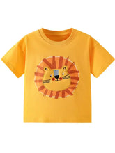 Bright yellow childrens lion embroidered patch t-shirt