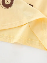 Children’s lion graphic short sleeve t-shirt, soft yellow cotton with brown stitched lion, machine wash cold