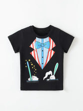 Children’s magician costume graphic black t-shirt with cartoon magician