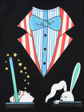 Children’s magician costume graphic black t-shirt with cartoon suit