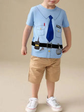 Childrens police officer graphic short sleeve t-shirt, light blue