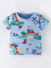 Light blue crew neck toddler t-shirt with farm print