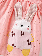 Pink bunny applique with striped ears on polka dot childrens rabbit t-shirt