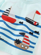Light blue sailboat embroidered short sleeve childrens t-shirt, machine wash cold