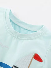 Children’s sailboat embroidered short sleeve t-shirt, light blue