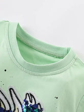 Light green childrens sequin butterfly short sleeve t-shirt, natural cotton