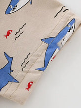 Shark print beige fabric shorts in natural cotton, machine wash cold