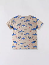 Children’s shark print crew neck short sleeve t-shirt in beige