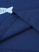 Children’s navy blue shark short sleeve t-shirt with white fish graphic