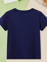 Navy blue childrens space adventure graphic t-shirt, machine wash cold
