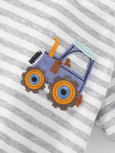 Children’s striped cotton t-shirt with blue tractor applique