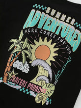 Children’s summer wave graphic t-shirt with vibrant retro palm trees design