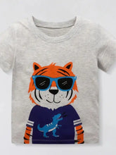 Children’s tiger graphic t-shirt in heather gray with cartoon tiger. Machine wash cold