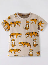 Children’s tiger print crew neck short sleeve t-shirt, beige