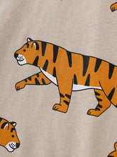Children’s tiger print crew neck t-shirt, beige fabric, machine wash cold
