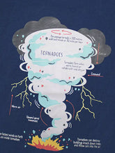 Children’s tornado graphic t-shirt with navy blue diagram of formation