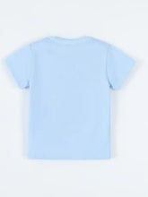 Light blue childrens unicorn t-shirt, machine wash cold, tumble dry low